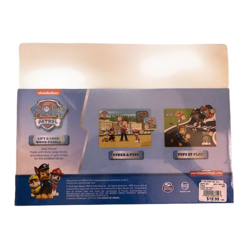 Paw Patrol Lift & Look Wood Puzzle Unisex Kids One Size Blue 4 Piece Peg Ryder - Picture 5 of 6